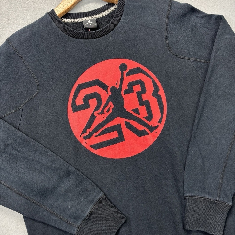 Nike Air Jordan Jumpman 23 Crew Sweatshirt Mens L Black & Red‎ Basketball NBA